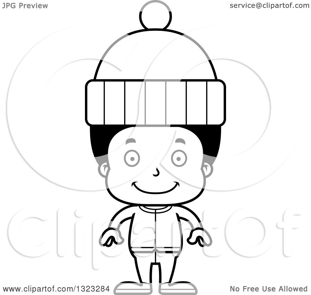 1080x1024 Lineart Clipart Of A Cartoon Happy Black Boy In Winter Clothes