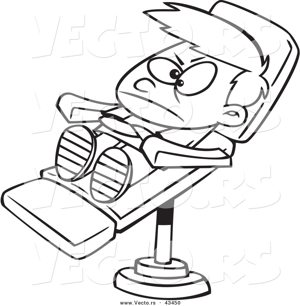 1024x1044 vector of a stubborn cartoon boy in a dentist chair
