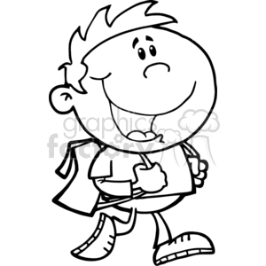 300x300 Black And White Outline Of A Boy Walking To School Clipart