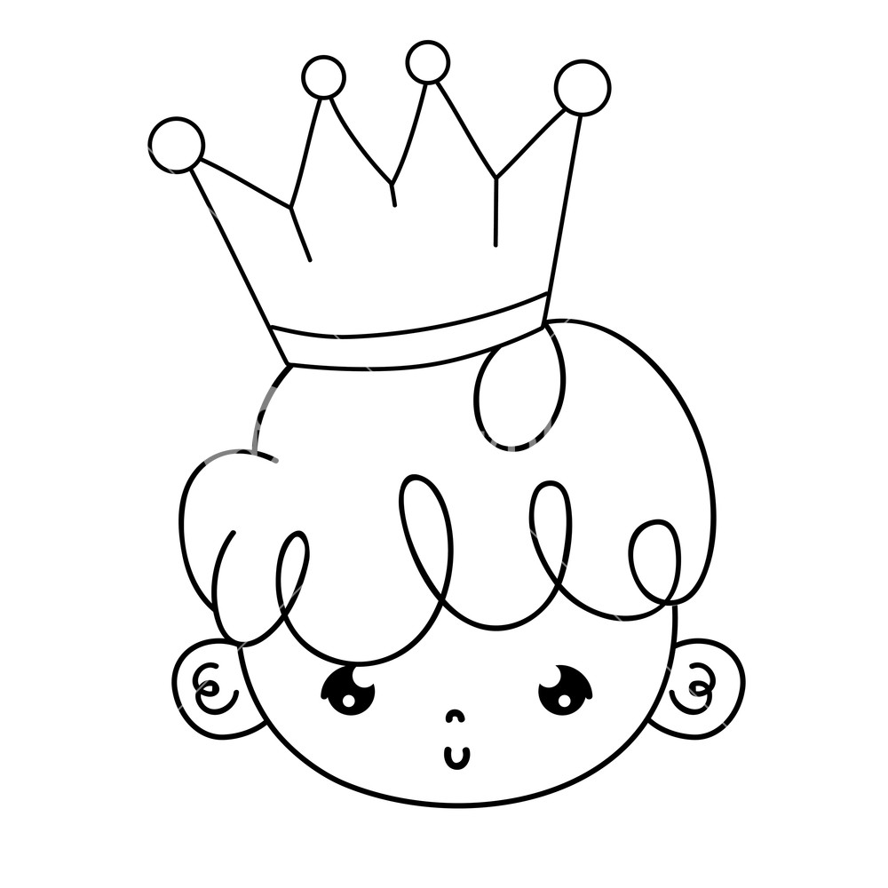 1000x1000 Outline Cute Boy Head With Hairstyle And Crown Vector Illustration