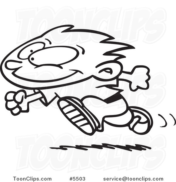581x600 Cartoon Black And White Line Drawing Of A Running Boy