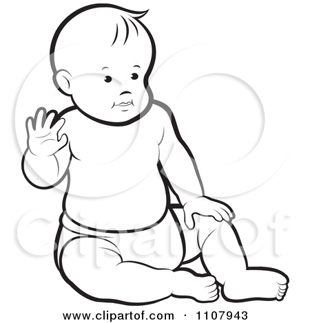 450x470 Clipart Outlined Black Baby Boy Sitting Up And Waving Royalty Free