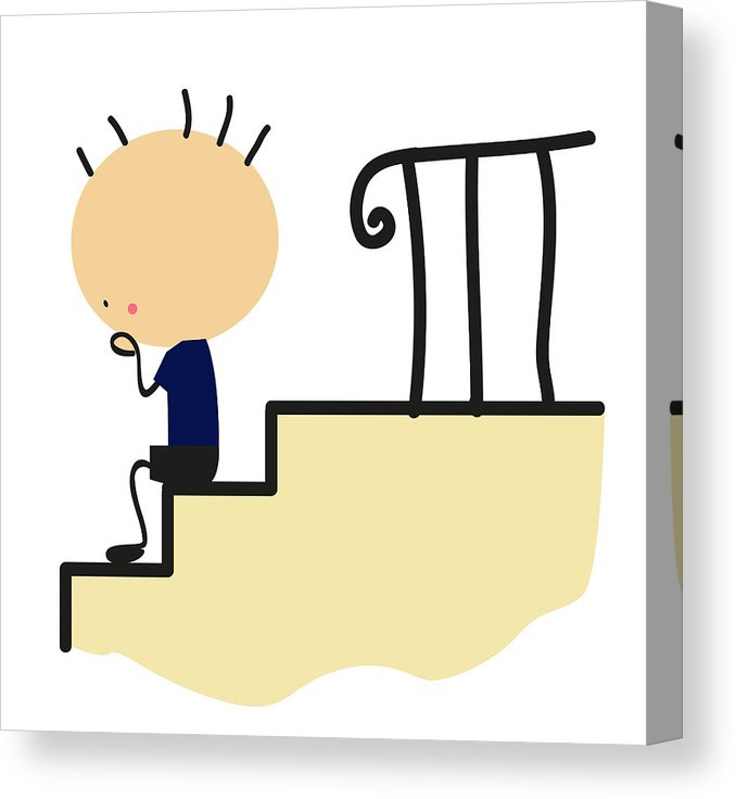 678x736 Doodle Little Boy Sitting On Stairs Canvas Print Canvas Art