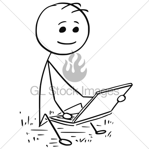 500x500 Man Or Boy Sitting On Grass Working On Laptop Gl Stock Images