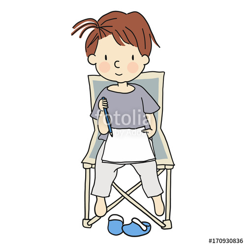 500x500 Vector Illustration Of Little Cute Kid Sitting On Folding Chair