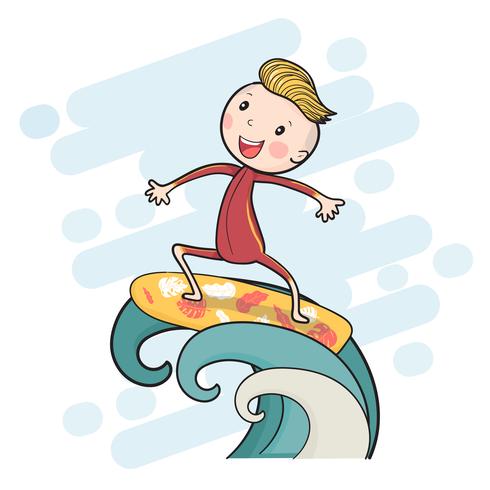 490x490 Cute Drawing Surf Boy On Surfboard Floating On Big Wave