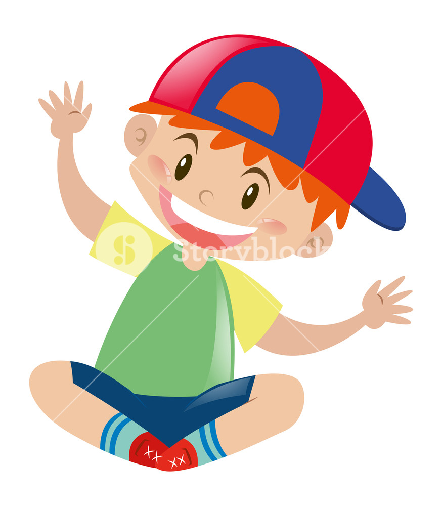 874x1000 Boy With Cap Sitting On Floor Illustration Royalty Free Stock