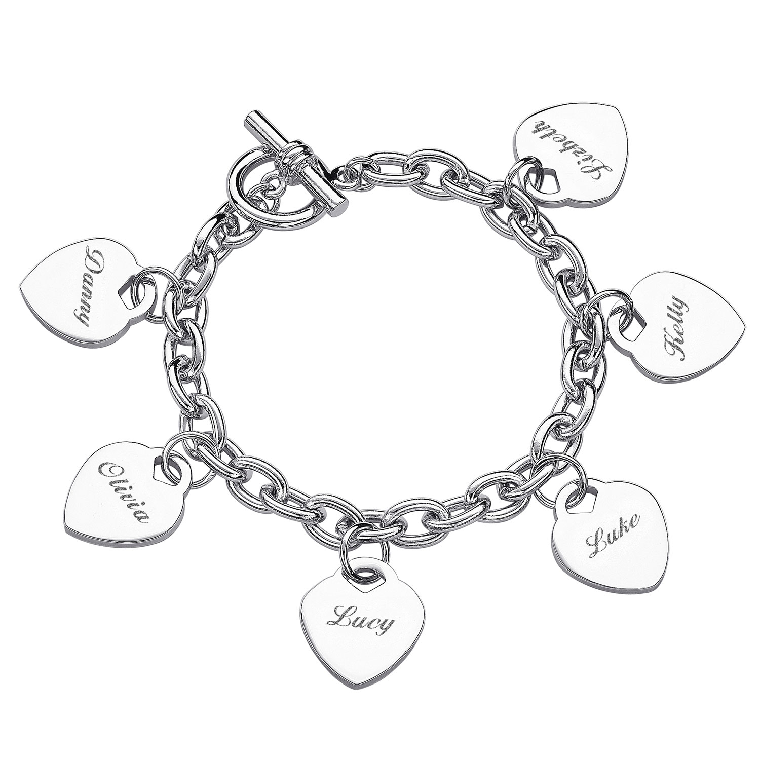 1500x1500 Engraved Hearts Name Charm Bracelet