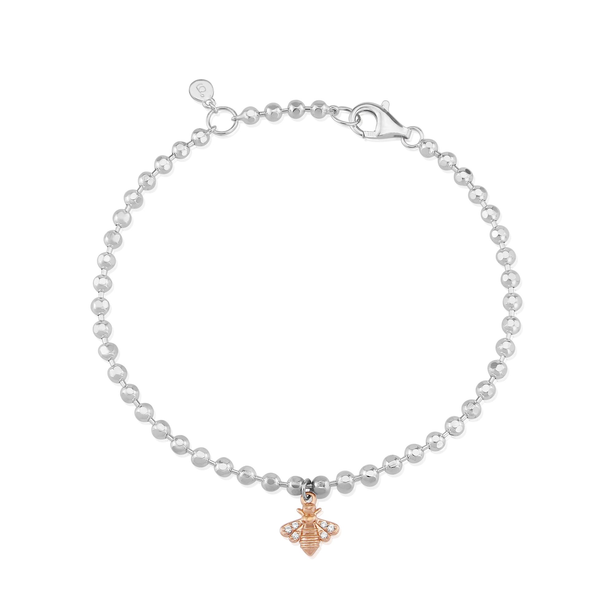 2000x2000 sparkly bee bracelet in sterling silver with rose gold and cubic