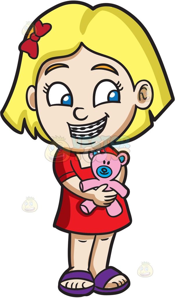 603x1024 A Girl With Braces Hugging Her Teddy A Girl With Blonde Hair