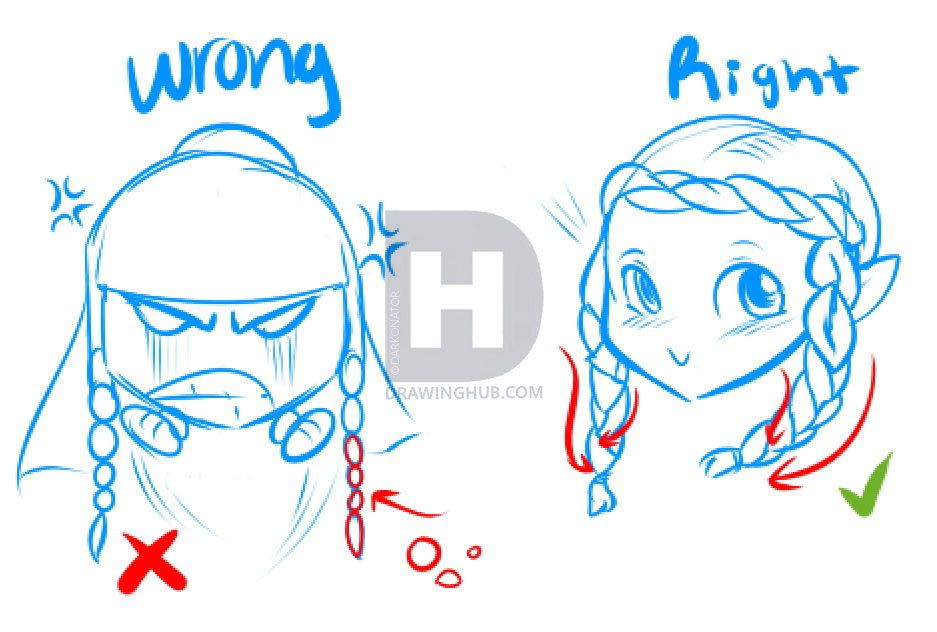 937x632 How To Draw Braids, Step