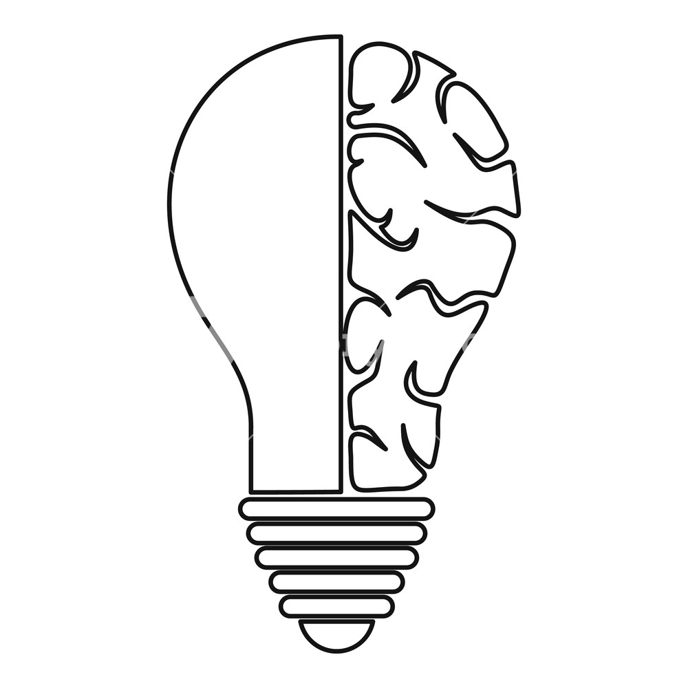 1000x1000 Brain Lamp Icon In Outline Style Isolated Illustration Royalty