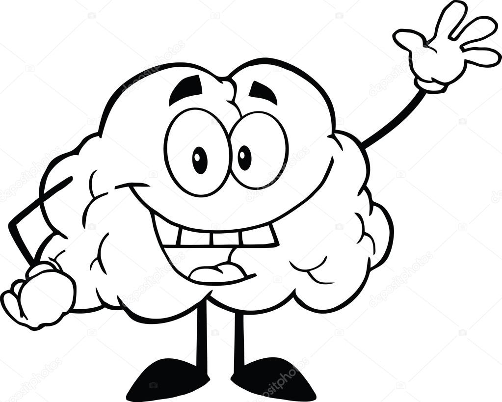 1023x819 Brain Cartoon Drawing Outlined Brain Waving For Greeting Stock
