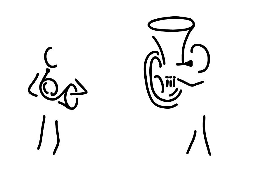 900x635 Hornist Tuba Brass Player Drawing