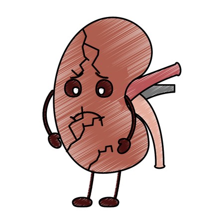 450x450 Cartoon Human Kidney Sick Character Vector Illustration Drawing