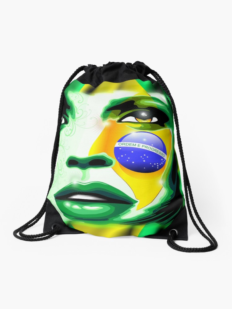 750x1000 Brazil Flag Colors On Beautiful Girl Portrait Drawstring Bag