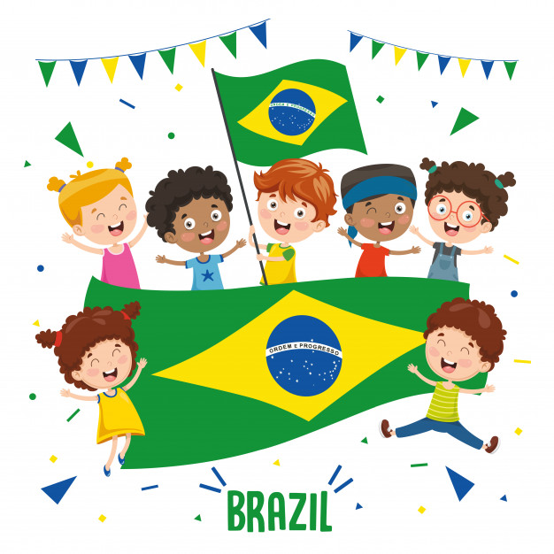 626x626 Vector Illustration Of Children Holding Brazil Flag Vector