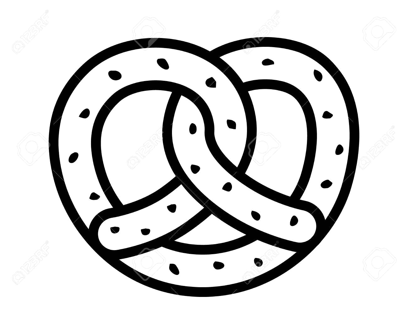 1300x1063 Soft Pretzel Twisted Knot Bread With Salt Line Art Vector
