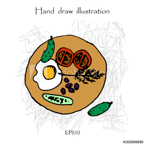 500x500 Breakfast With Fried Egg And Vegetables Hand Drawing Illustration