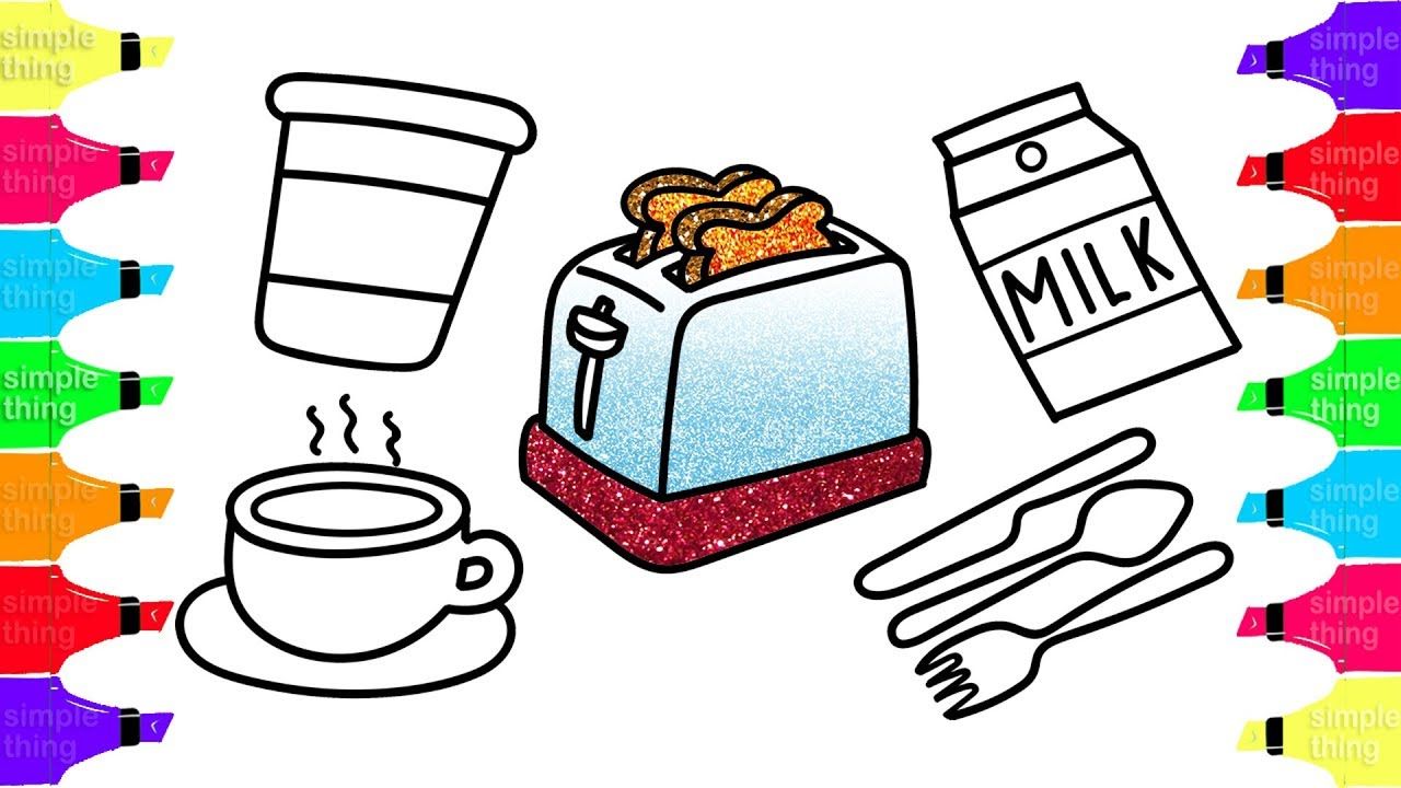 1280x720 How To Draw Breakfast Set For Kids Drawing And Coloring Simple