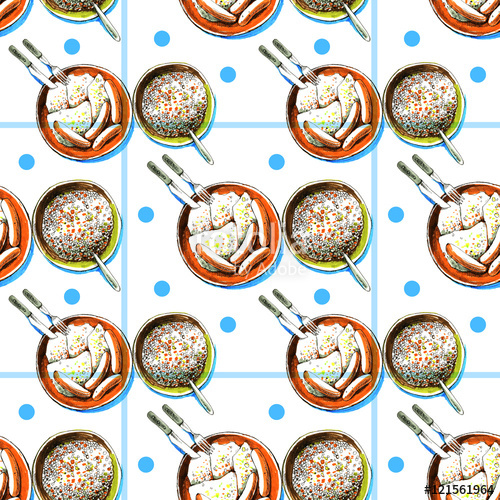 500x500 Buckwheat Porridge, Sausages, Scrambled Eggs, Breakfast, Drawing