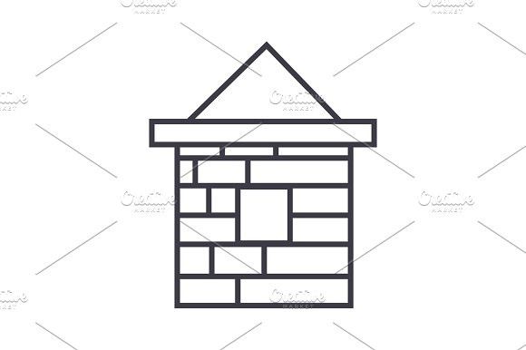 580x386 Brick House Vector Line Icon, Sign, Illustration On Background