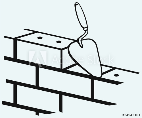 500x414 Trowel And Brick Wall Isolated On Blue Background