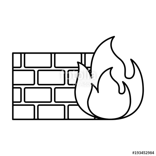 500x500 Brick Wall On Fire Flame Burning Vector Illustration Outline