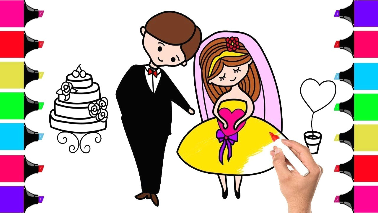 1280x720 Drawing A Cartoon Bride Wedding Bride And Groom Coloring Book How
