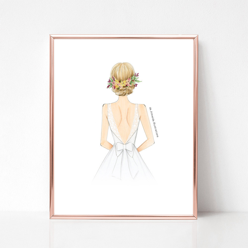 1000x1000 Boho Bride Floral Crown Fashion Illustration Print Art Etsy