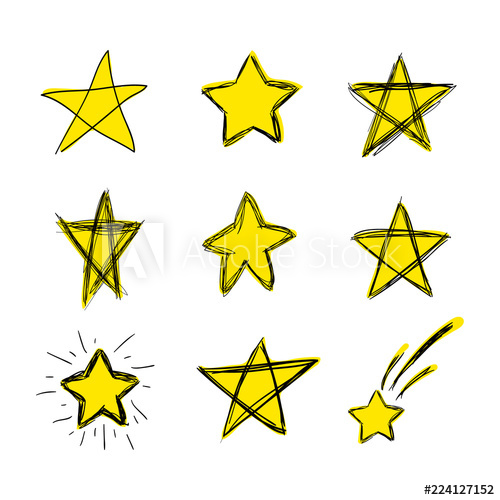 500x500 Vector Colored Hand Drawn Doodle Stars, Scribble Drawings, Bright
