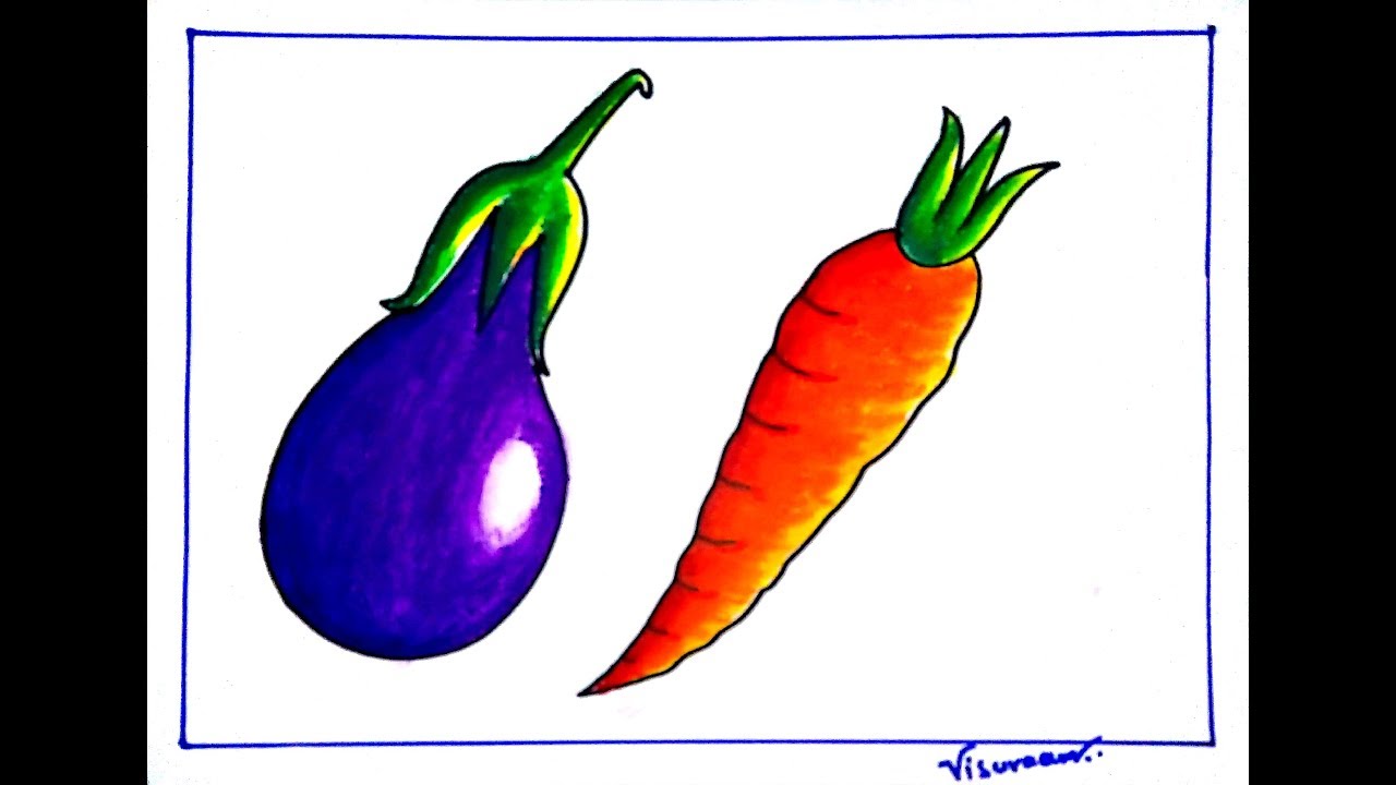 1280x720 how to draw brinjal and carrot vegetabledrawing master visuraam