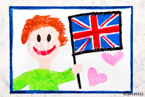 500x334 Colorful Drawing Happy Man Holding British Flag Flag
