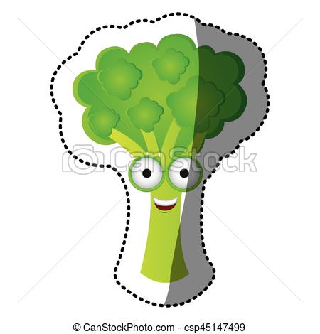 450x470 Green Kawaii Happy Broccoli Icon, Vector Illustraction