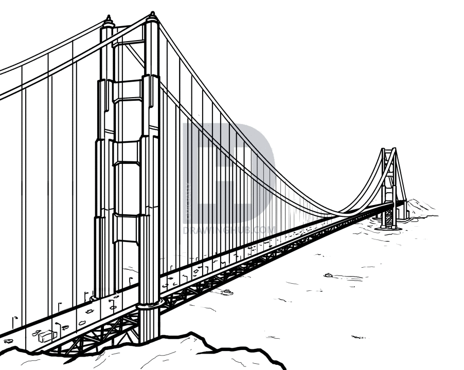 902x720 how to draw the golden gate bridge, golden gate bridge, step