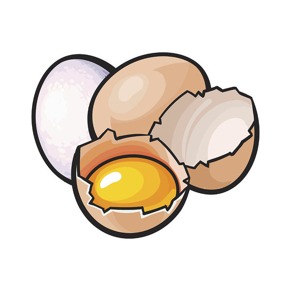 600x600 whole and cracked, broken chicken egg with yolk inside art print