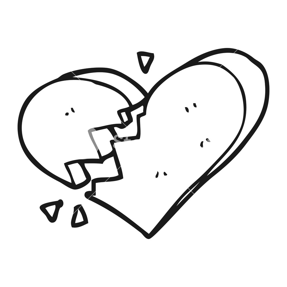 1000x1000 Freehand Drawn Black And White Cartoon Broken Heart Royalty Free