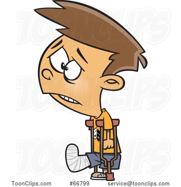 581x600 Cartoon Sad Boy With A Broken Leg, Using Crutches
