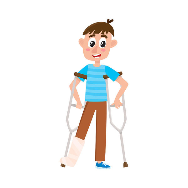 600x600 Vector Flat Boy With Broken Leg On Crutches Art Print