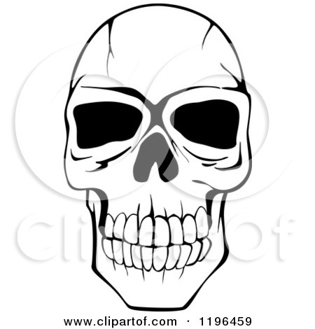 450x470 Clipart Of A Black And White Cracked Skull