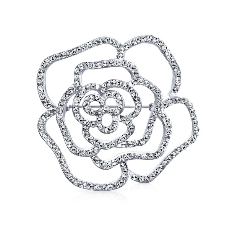 768x768 large rose flower shape open pave cubic zirconia wedding brooch