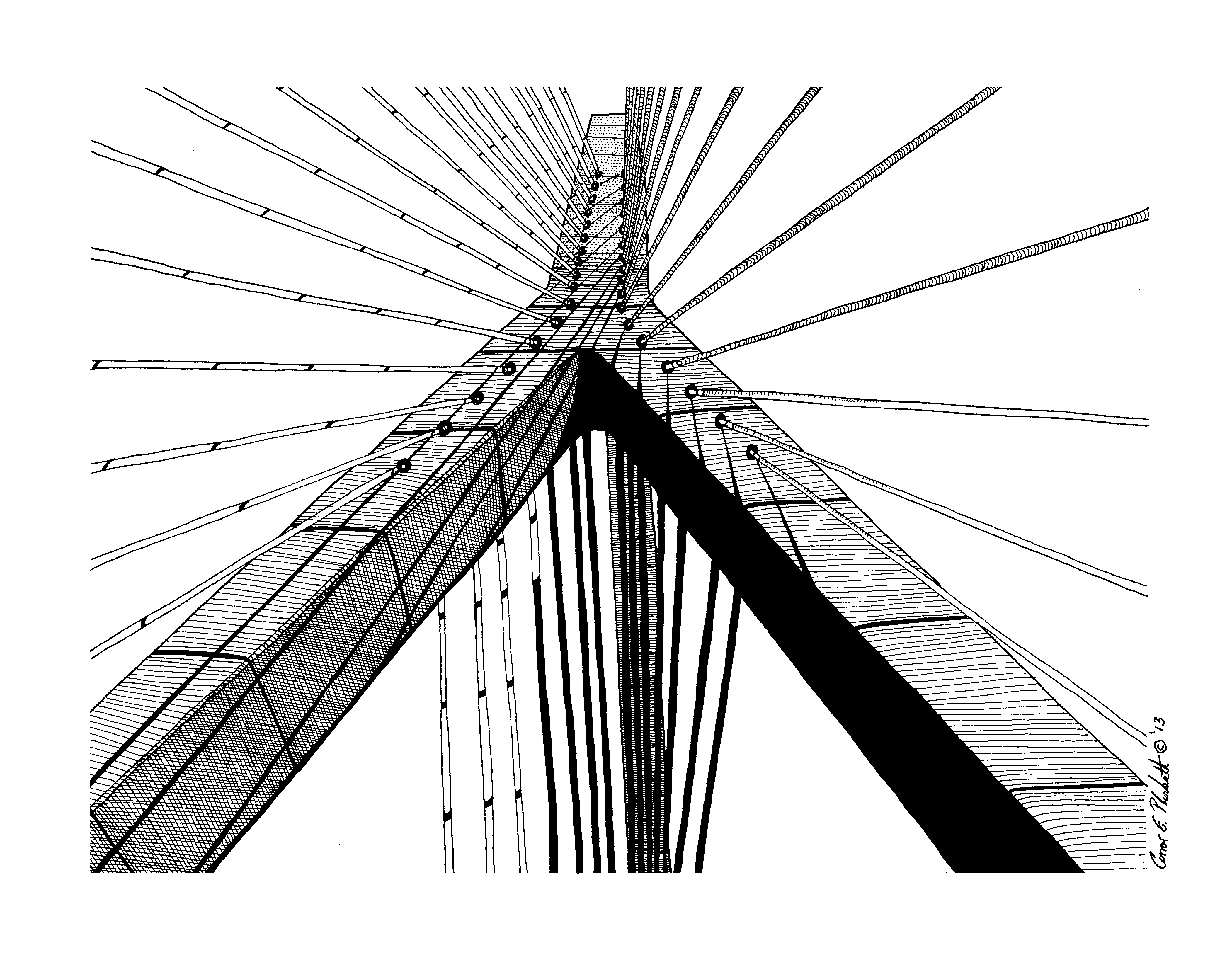4204x3300 A Pen Ink Drawing Of The Zakim Bridge In Downtown Boston