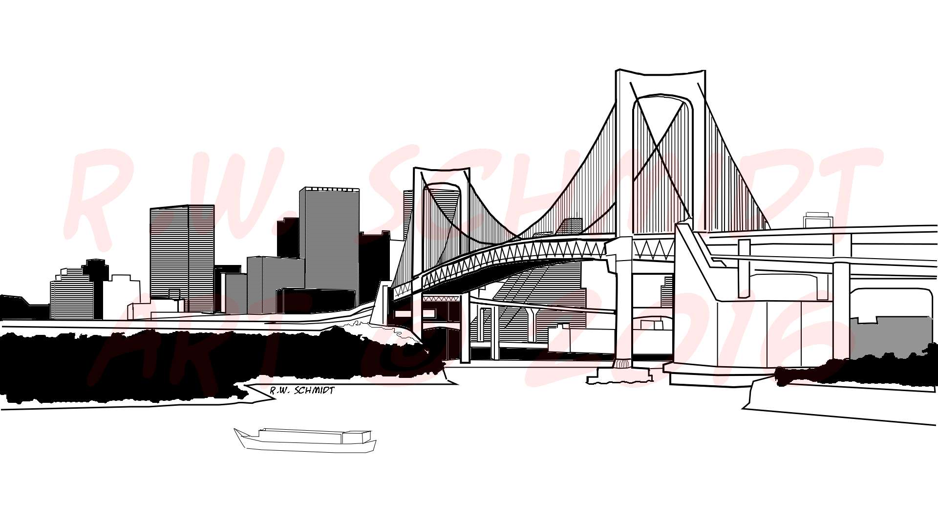 1920x1080 Bridge Drawing Landmark For Free Download