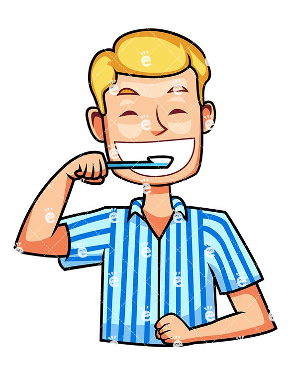 585x755 A Man Brushing His Teeth With His Right Hand While Smiling Widely