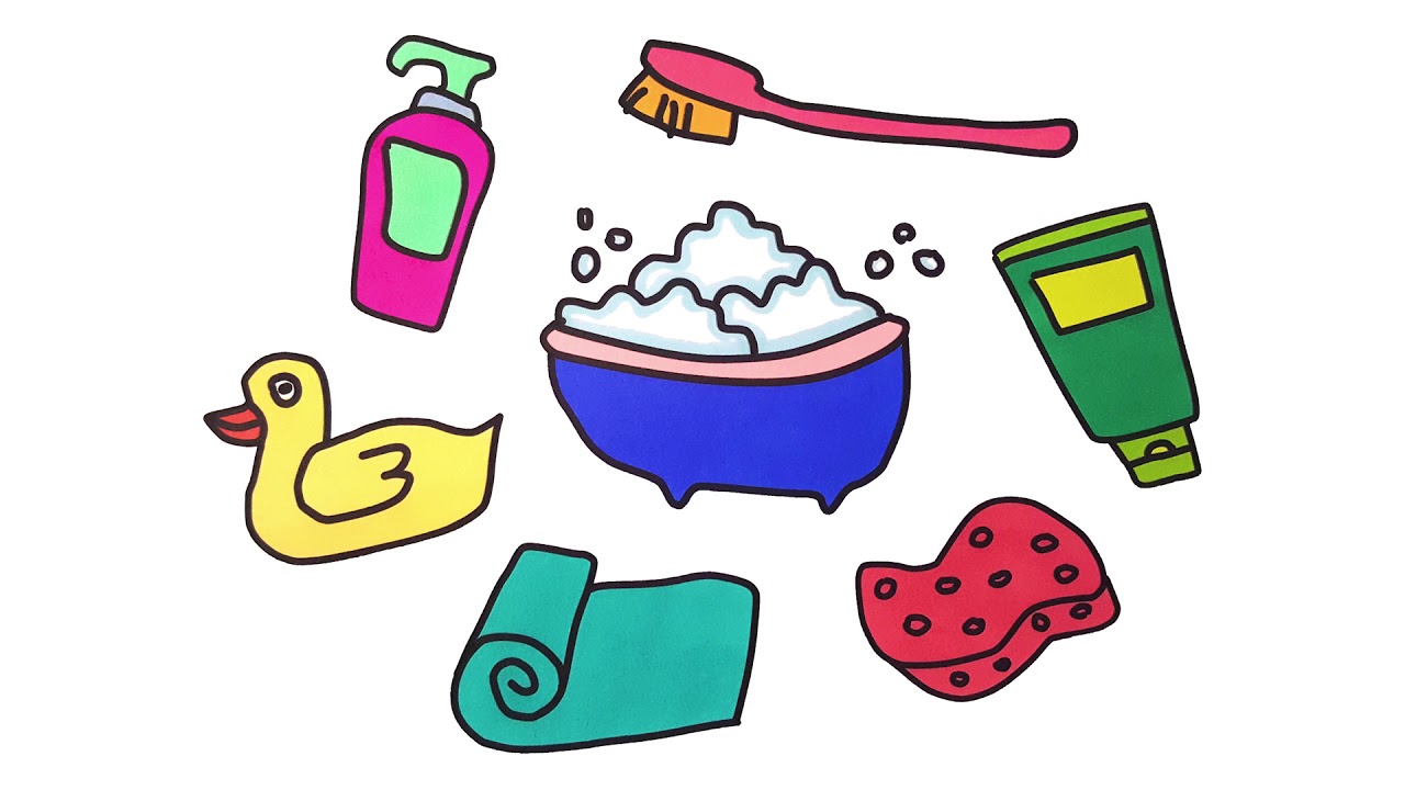 1280x720 How To Draw Set For Bubble Bath Coloring Pages Bathroom Set