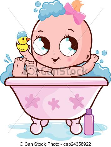 354x470 Baby Girl Taking A Bath Illustration Of A Cute Baby Girl In A Tub