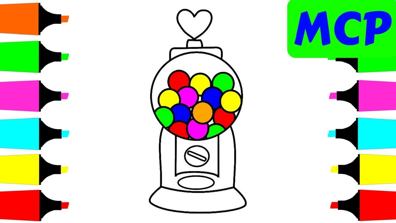 1280x720 Bubble Gum Coloring Pages Drawing Gumball Machine Painting