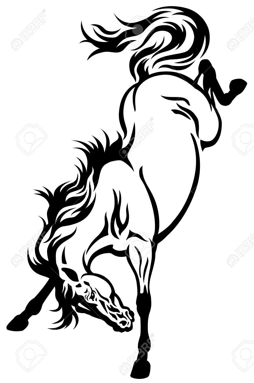 864x1300 Bucking Horse Tettoo Black And White Illustration Horse Art