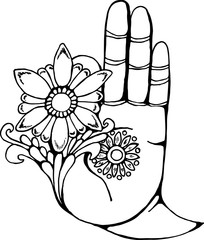 204x240 Illustration Of A Buddha Hand Holding A Flower Black And White