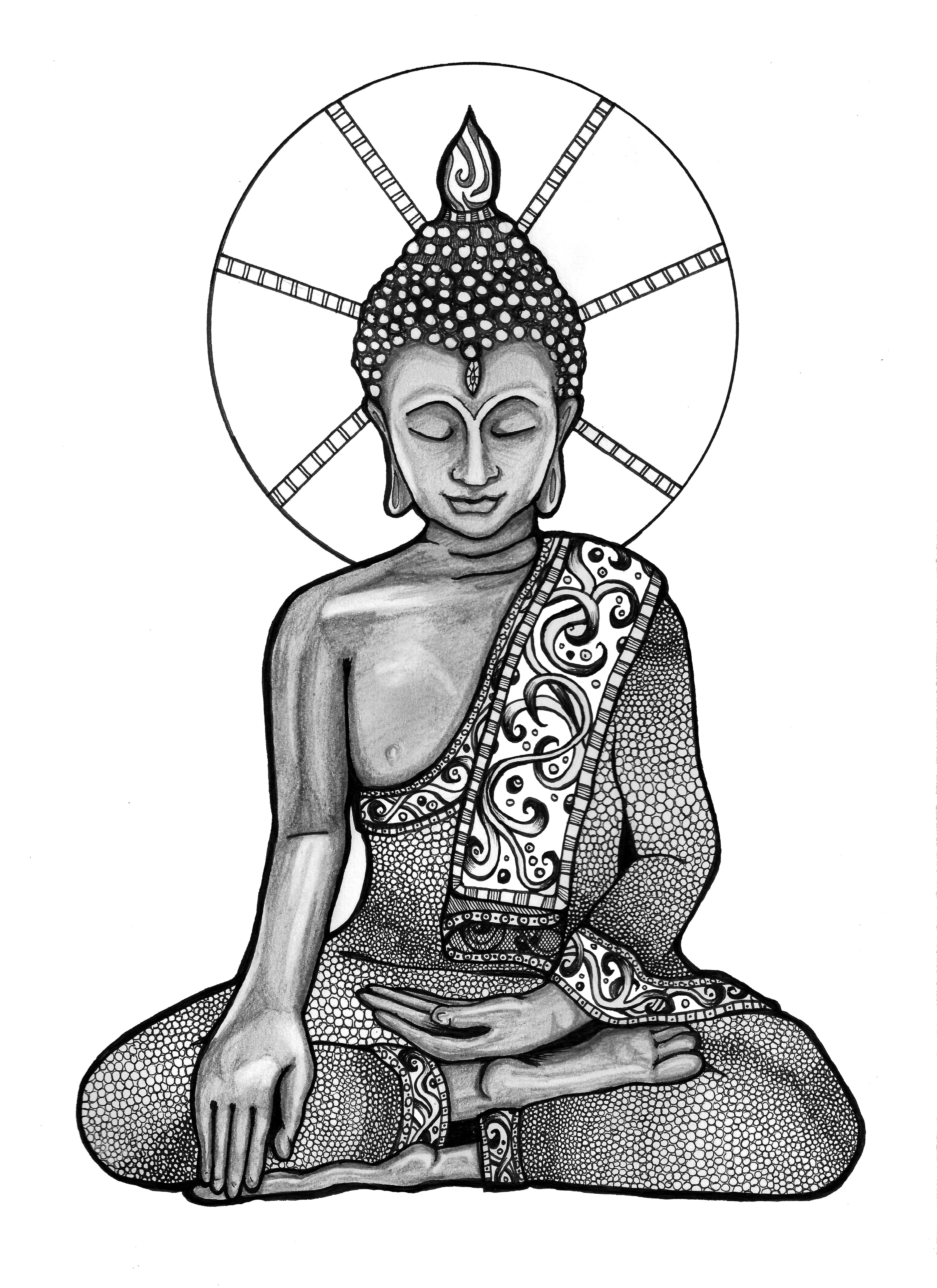 5100x7008 buddha illustration pitt pens and pencil zen in buddha
